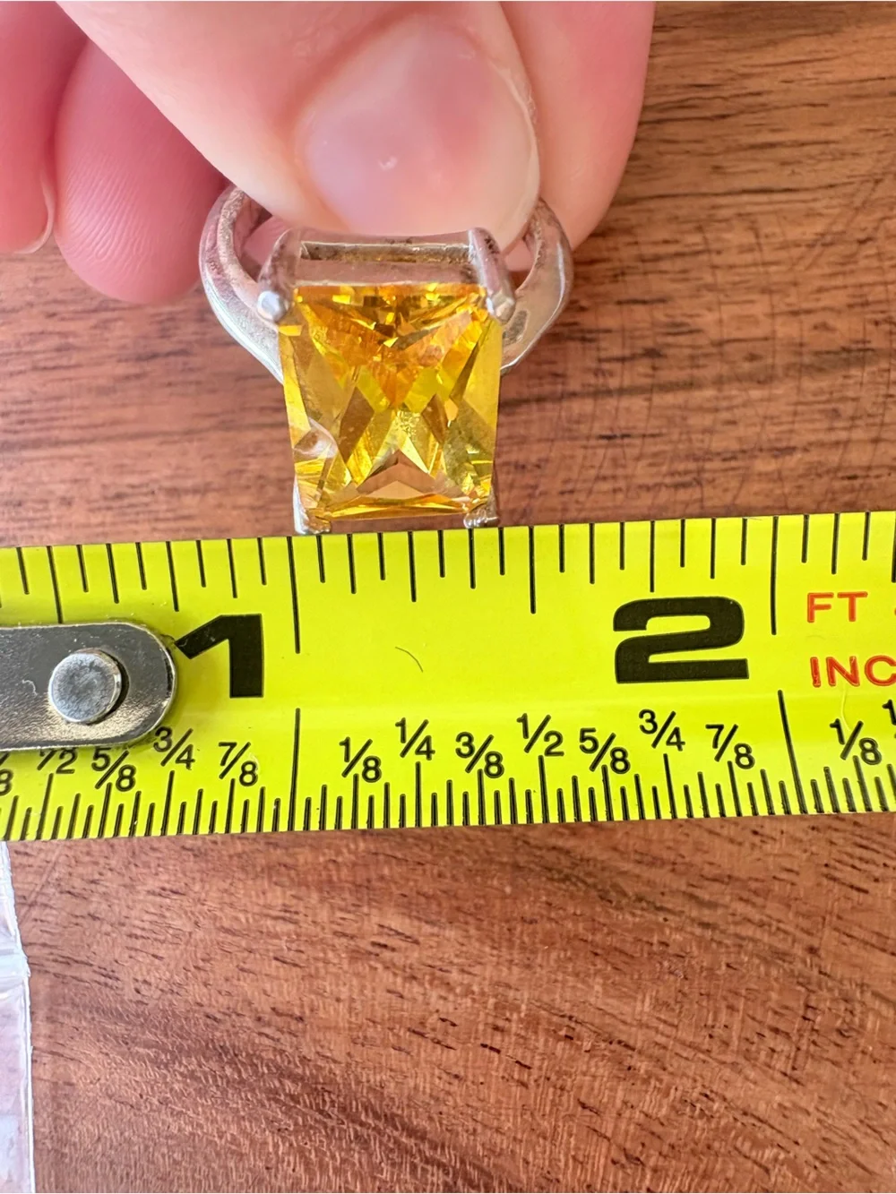 Vintage Yellow Crystal Cocktail Rectangle Ring - Size 7